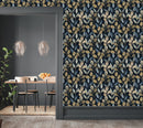 Contemporary Dark Wallpaper with Gold Leaves Fashionable