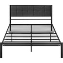 Queen Metal Platform Bed Frame with Gray Button Tufted Upholstered Headboard