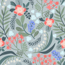 Grey Wallpaper with Flowers and Leaves