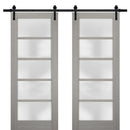Quadro 4002 Grey Ash Double Barn Door with Frosted Glass | Black Rail