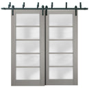 Quadro 4002 Grey Ash Double Barn Door with Frosted Glass | Black Bypass Rails
