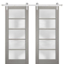 Quadro 4002 Grey Ash Double Barn Door with Frosted Glass | Silver Finish Rail