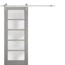 Quadro 4002 Grey Ash Barn Door with Frosted Glass and Silver Finish Rail