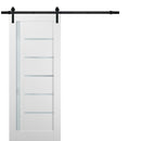 Quadro 4088 White Silk Barn Door with Frosted Glass and Black Rail