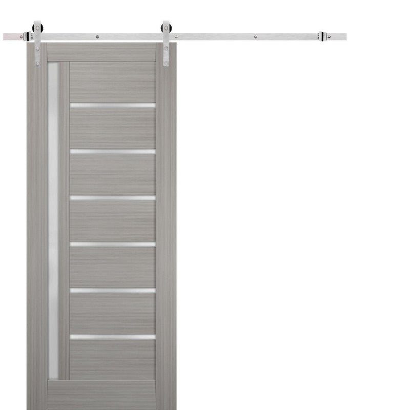 Quadro 4088 Grey Ash Barn Door with Frosted Glass and Silver Finish Rail