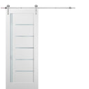 Quadro 4088 White Silk Barn Door with Frosted Glass and Silver Finish Rail