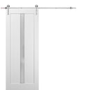 Quadro 4112 White Silk Barn Door with Frosted Glass and Silver Finish Rail