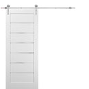 Quadro 4117 White Silk Barn Door with Frosted Glass and Silver Finish Rail