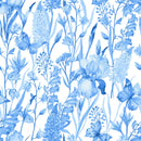 Blue Flowers and Butterflies Wallpaper