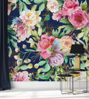Fashionable Dark Blue Floral Wallpaper Contemporary