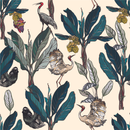 Green Palm Leaves with Birds Wallpaper