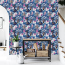 Exotic Flowers with Blue Leaves Wallpaper