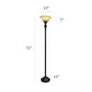 Bronze Finish Metal Floor Lamp Torchiere with Amber Marbleized Glass Shade