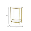 Round Accent Side Table Gold Metal Glass Top Bottom Shelf End Table