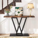 Modern 43-inch Narrow Entryway Table with Brown Wood Top and Black Metal Frame