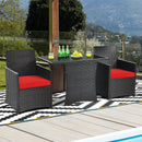 3-Piece Patio Furniture Outdoor Dining Set in Brown PE Rattan with Red Cushions