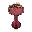 Red Metal Outdoor Garden Patio Birdbath with Decorative Bird Leaf Figurines