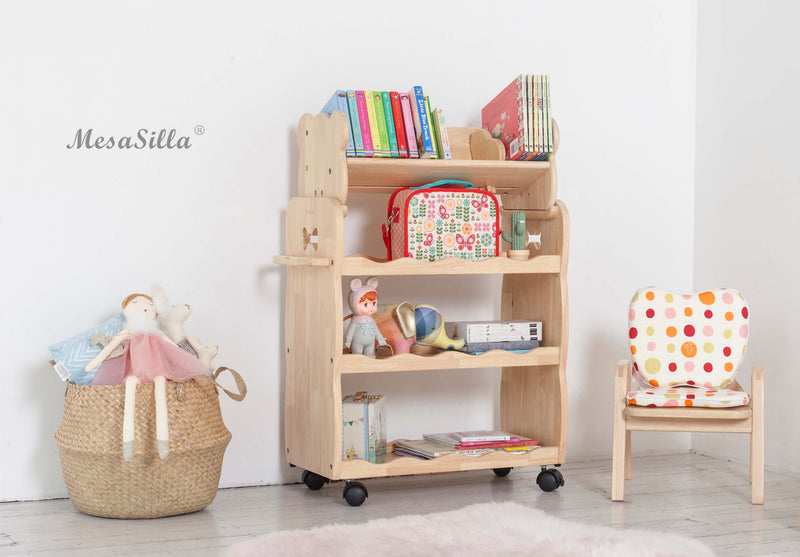 Mesasilla Solid Wood Trolley with 3 Tiers and Lockable Casters