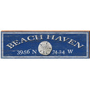Beach Haven Sand Dollar Navy Latitude Longitude | Wall Art Print on Real Wood