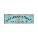 Hilton Head Shell Blue Latitude Longitude | Wall Art Print on Real Wood