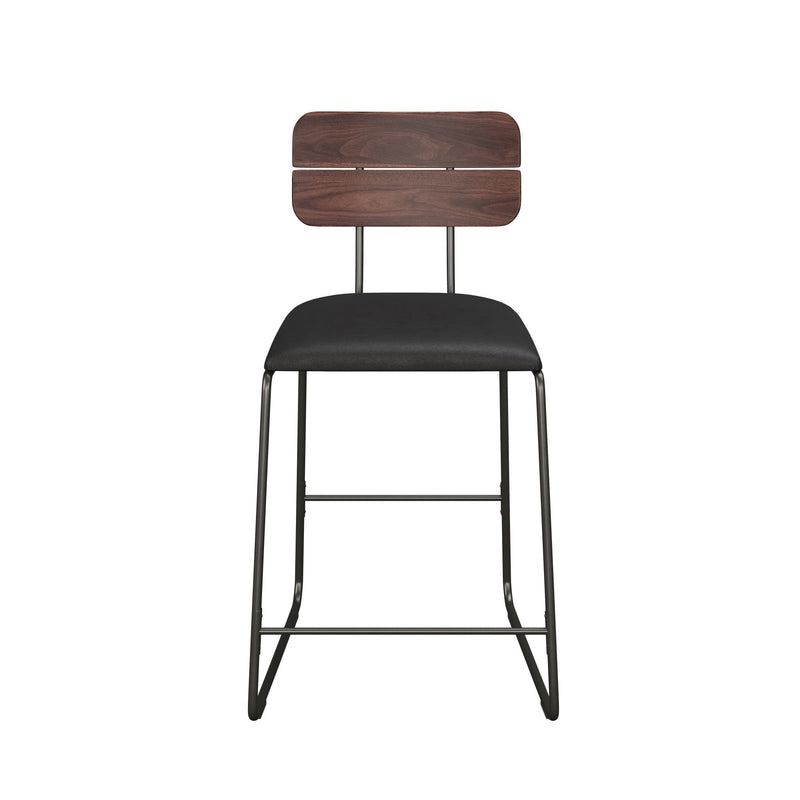 Roland Modern 2-Piece Faux Leather Metal and Wood Counter Stool Set