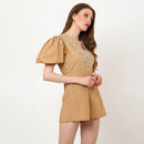 Tonal Embroidered Brown Romper Dress - XS to XL