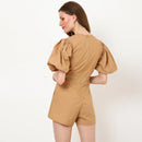 Tonal Embroidered Brown Romper Dress - XS to XL