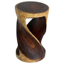 Haussmann Round Wood Twist End Table 14 in DIA x 23 in Height Walnut Oil