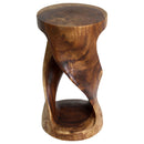 Haussmann Round Wood Twist End Table 14 in DIA x 26 in Height Walnut Oil