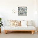 Boho Rug Pattern Blue & Cream | Wall Art Print on Real Wood
