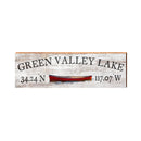 Green Valley Lake, California Red Canoe w/ Coordinates Wooden Sign | Wall Art Print on Real Wood