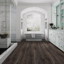 SPC Vinyl Rigid Core 7" Width 60" RL, 6mm Thick, 1.5mm IXPE Raw Umber, Invicta Floors - Mazzia Collection bath view