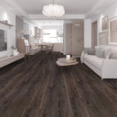 SPC Vinyl Rigid Core 7" Width 60" RL, 6mm Thick, 1.5mm IXPE Raw Umber, Invicta Floors - Mazzia Collection living room view