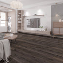 SPC Vinyl Rigid Core 7" Width 60" RL, 6mm Thick, 1.5mm IXPE Raw Umber, Invicta Floors - Mazzia Collection living room view 2