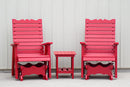 Poly Straight Back Lumbar Support Glider Rocker Set, 2-Glider Rockers and 1-Table Red