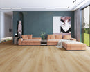 SPC Vinyl Rigid Core 9" Width 60" RL, 8mm Thick, 2mm IXPE Renegade Tan Paragon Floors - Mazzia Collection Product shoot Hall view