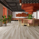 SPC Vinyl Rigid Core 7" Width 60" RL, 6mm Thick, 1.5mm IXPE Renewed Beige Fidelis Floors - Mazzia Collection Product  shoot Hall view 3