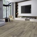 SPC Vinyl Rigid Core 7" Width 60" RL, 8mm Thick, 2mm IXPE Repose Stone, Galea Floors - Mazzia Collection living room view