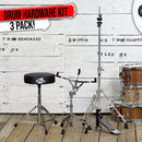 Hi-Hat Stand, Drummers Throne Seat & Snare Stand - 3 PACK Drum Hardware Set by GRIFFIN | Deluxe Chrome Slip-Proof Gear Holder Percussion Kit for Mounting Hihat Cymbals, and Snare Drums