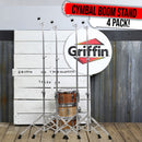 4 PACK - Straight Cymbal Stand Set by GRIFFIN | Double Braced Legs, Slip-Proof Gear Holder & Light-Duty for Mobile Drummers | Percussion Chrome Drum Hardware Kit for Mounting Crash & Splash Cymbals