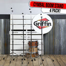 Straight Cymbal Stand Set (4-Pack ) by GRIFFIN - Double-Braced Legs, Slip-Proof Gear Holder & Lightweight for Mobile Drummers - Chrome Percussion Kit for Mounting Crash & Splash Cymbals
