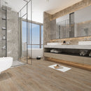 SPC Vinyl Rigid Core 7" Width 60" RL, 6mm Thick, 1.5mm IXPE Revered Ecru, Amare Floors - Mazzia Collection bath view
