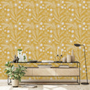 Contemporary Yellow Floral Wallpaper Tasteful