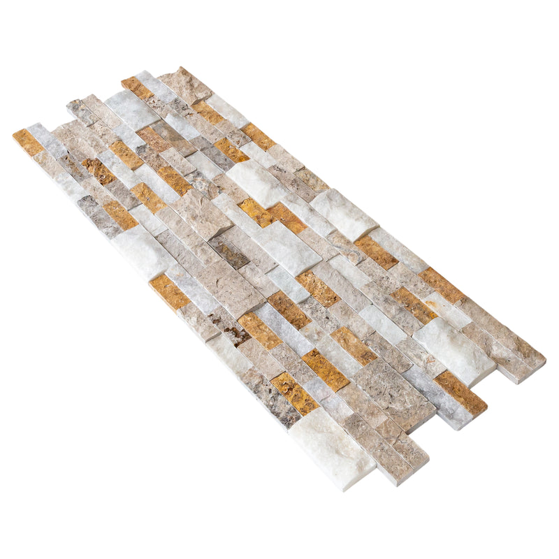 Riverrock Ledger 3D Panel 6x24 Natural Travertine Wall Tile splitface multiple angle view
