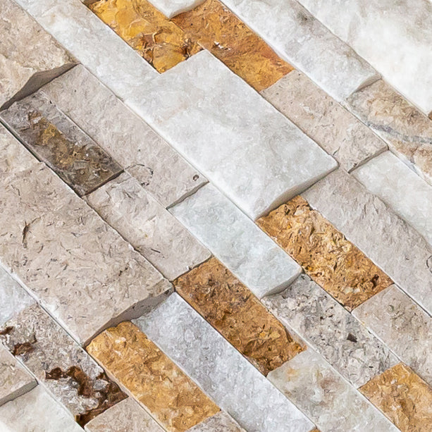 Riverrock Mixed Ledger 3D Panel 6"x24" Natural Marble Wall Tile - Full Truckload angle closeup view 
