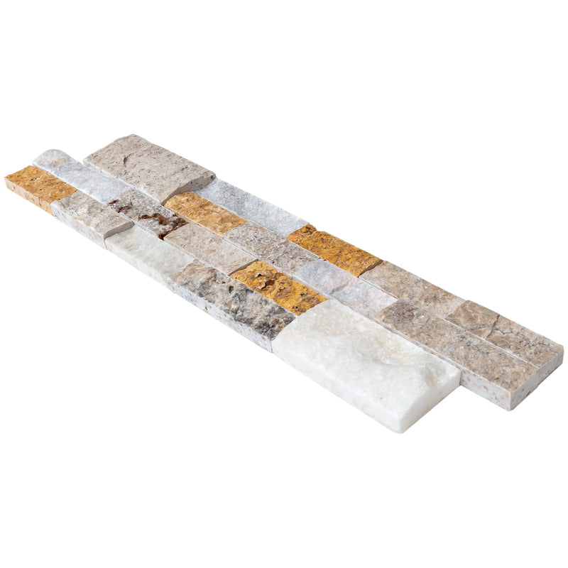 Riverrock Ledger 3D Panel 6x24 Natural Travertine Wall Tile splitface single angle view