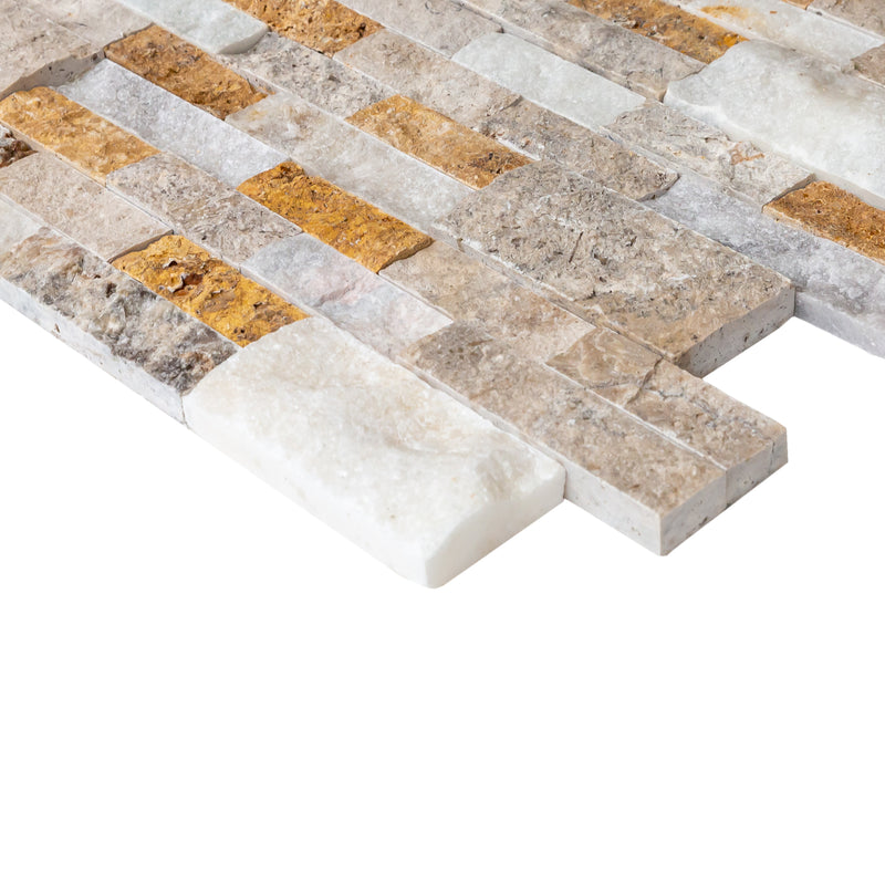 Riverrock Ledger 3D Panel 6x24 Natural Travertine Wall Tile splitface single profile view
