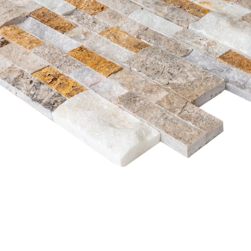 Riverrock Mixed Ledger 3D Panel 6"x24" Natural Marble Wall Tile - Full Truckload profile view 