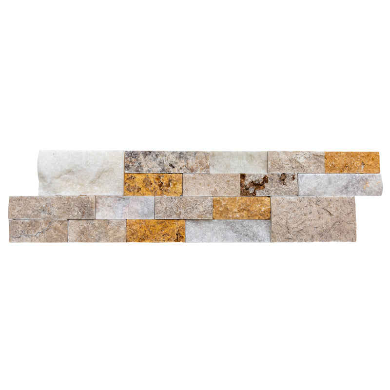 Riverrock Ledger 3D Panel 6x24 Natural Travertine Wall Tile splitface single top view