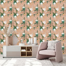 White Flowers on Orange Wallpaper